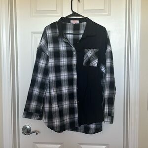 White and black plaid button up